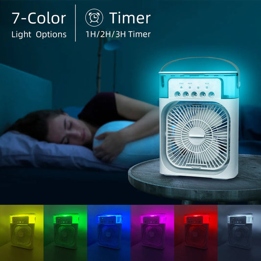 Mini Air Cooler - Portable Air Cooler Fan with 7-Color LED Night Lights (USB Powered)