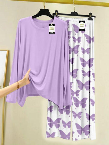 2Pieces women stitched plain night suit